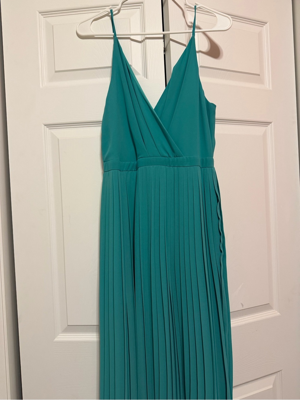 She + Sky Teal Pleated Spaghetti Strap Maxi Dress
